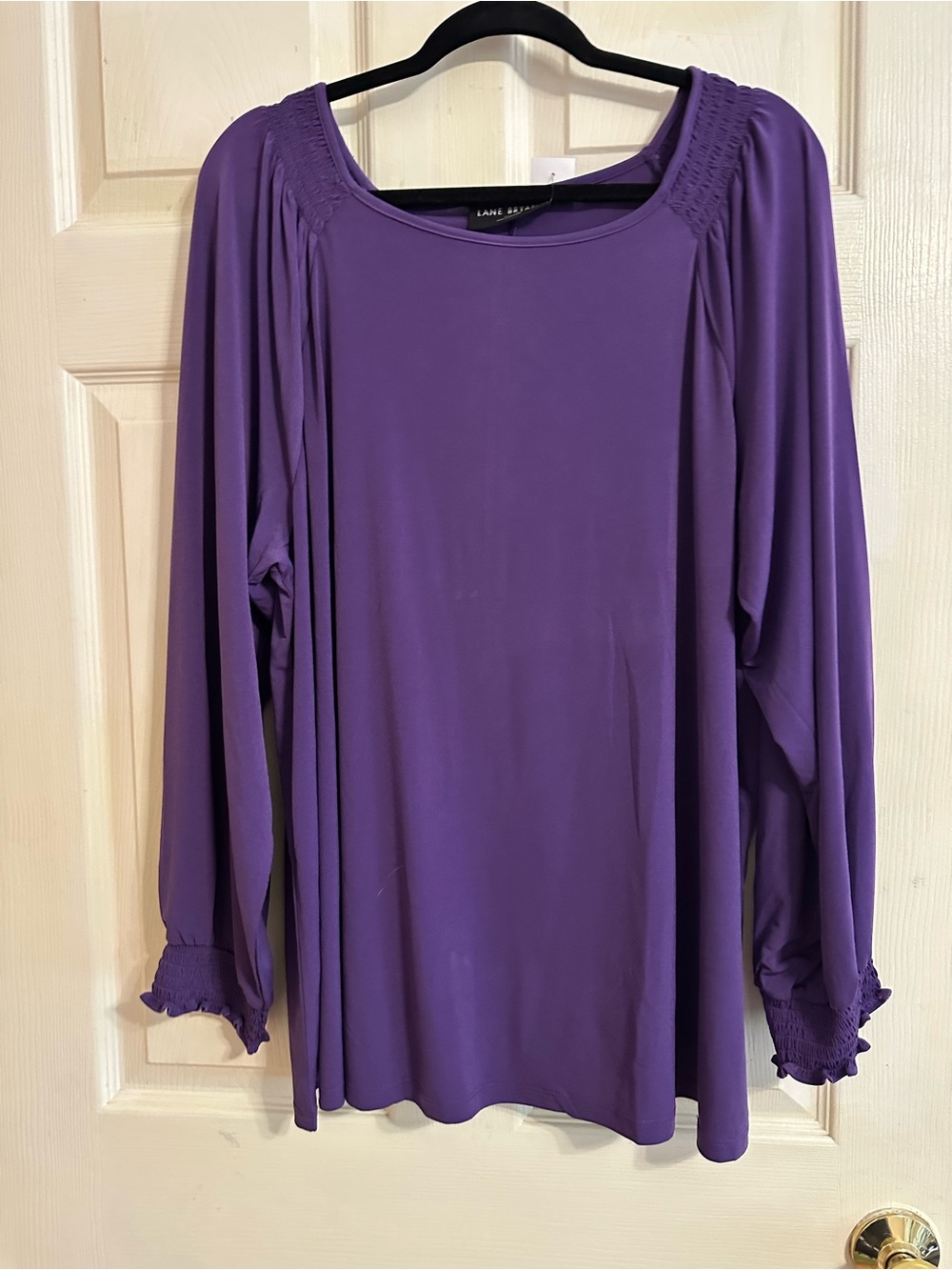 Lane Bryant Purple Long-Sleeve Smocked Neck & Cuff Top